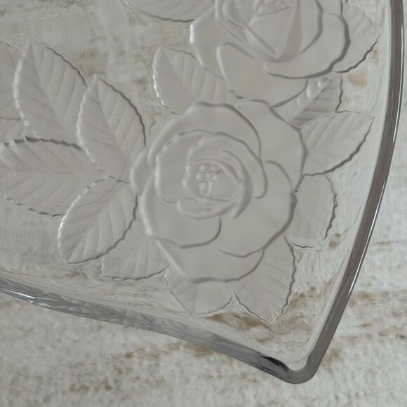 Vintage Clear Glass Heart Shaped Trinket Dish with Embossed Flower Design - Picture 3 of 9